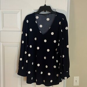 Adrianna Papell Navy and White Polka Dot Blouse